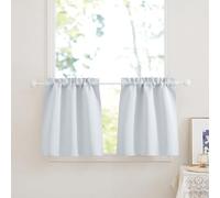 PONY DANCE Tende a Vetro per Finestra Tende Oscuranti per Cucina Corte Tendine Finestra a Vetro Blackout Curtains Termiche con Tasca 2 Pezzi 60x90 CM, Bianco Grigiastro