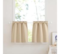 PONY DANCE Tende a Vetro per Finestra Tende Oscuranti per Cucina Corte Tendine Finestra a Vetro Blackout Curtains Termiche con Tasca 2 Pezzi 60x90 CM, Beige