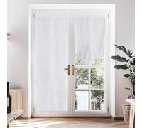 PONY DANCE Tende a Vetro per Porta Finestra con Velcro e Magneti Tenda Bianca Semitrasparenti Effetto Lino Cucina a Vetro Door Curtains 2 Pezzi 70 x 240 CM