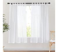 PONY DANCE Tende bianche trasparenti, effetto lino, set di 2 tende corte per camera da letto, in voile, 175 x 140 cm (altezza x larghezza x altezza)