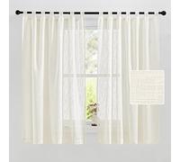 PONY DANCE Tende Confezionate per Decora Casa Finestra Tende Semitrasparenti Voile con Anelli 140 x 160 cm (Larghezza x Altezza), Beige Chiaro