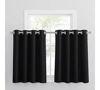 PONY DANCE Tende Corte Oscuranti Termiche da Interno per Camera da Letto | per Cucina, per Finestre Piccole, con Anelli, per Interni, Blackout, Privacy, Anti-UV, 2 Pezzi L 132 x A 90 CM, Nero