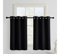 PONY DANCE Tende Corte Oscuranti Termiche da Interno per Camera da Letto | per Cucina, per Finestre Piccole, con Anelli, per Interni, Blackout, Privacy, Anti-UV, 2 Pezzi L 90 x A 100 CM, Nero