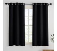 PONY DANCE Tende Corte Oscuranti Termiche da Interno per Camera da Letto | per Cucina, per Finestre Piccole, con Anelli, per Interni, Blackout, Privacy, Anti-UV, 2 Pezzi L 90 x A 120 CM, Nero