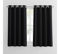 PONY DANCE Tende Corte Oscuranti Termiche da Interno per Camera da Letto | per Cucina, per Finestre Piccole, con Anelli, per Interni, Blackout, Privacy, Anti-UV, 2 Pezzi L 132 x A 137 CM, Nero