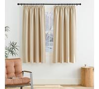 PONY DANCE Tende Corte Oscuranti Termiche per Cucina con Fettuccia | per Camera da Letto, per Finestre Piccole, Tre Diversi Metodi di Sospensione, 2 Pezzi L 140 x A 145 CM, Beige