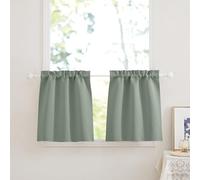 PONY DANCE Tende Cucina Porta Finestra 2 Pezzi 60x60 CM Tendine Finestra a Vetro Tende Oscuranti per Interni con Tasca Curtains Corte per Cucina, Verde Salvia