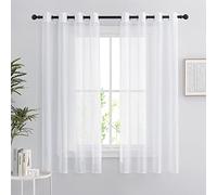 PONY DANCE Tende in voile bianco - Set di 2 tende corte 140 x 160 cm, decorazione per la casa, camera da letto, cucina, organza tulle con occhielli trasparenti luminosi filtranti, bianco, 2 pezzi