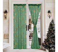 PONY DANCE Tende Natalizie per Finestre 2 Pezzi 60x240 CM Tenda per Cucina Porta Trasparenti con Tasca Decorazioni Tendine a Vetro Moderne, Verde