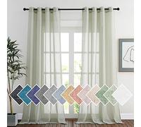 PONY DANCE Tende verdi - Tenda in voile con texture di lino, effetto velo, pannelli per casa, camera da letto, decorazione unica con occhielli, L 140 x H 245 cm, salvia verde, confezione da 2