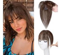 Pony Extension di capelli veri con clip in frangia con clip in frangia extension naturali con frangia extension per capelli veri da donna, B, castano scuro