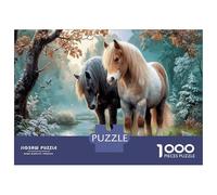 Pony Puzzle Fai Da Te 1000 Pezzi Cartone Spesso Snow Ruscello nella foresta Divertimento Giorni Pioggia Coppie, Legame Familiare, Regalo Compleanno 38x26cm/1000pcs