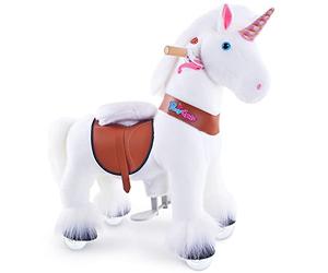 PonyCycle Ufficiale Classico Modello U Unicorno da Cavalcare Peluche Cavalcabile per Bambini(con Freno e Suono/Altezza 76 cm/Taglia 3 per Età 3-4) Unicorno Bianco Ux304
