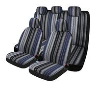 PONYJOYUP Baja - Set completo di 9 coprisedili per auto, traspiranti e lavabili, in tessuto a righe, universali, compatibili con berlina, SUV, camion, airbag