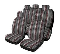 PONYJOYUP Baja - Set completo di 9 coprisedili per auto, traspiranti e lavabili, in tessuto a righe, universali, in stile bohémien, per berlina, SUV, camion, airbag