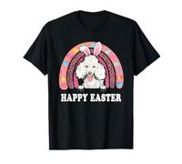 Poodle Dog Happy Easter Bunny Eggs Hunting Boho Rainbow Maglietta