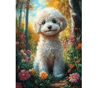 Poodle in A Flower Meadow Puzzle 1000 Pezzi Difficoltà Estrema Cartone Spesso Tema Monocromatico Wildlife Pet Per Appassionati Di Puzzle Antistrappo Non Sbiadisce Top Vendita 1000 PCS
