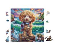 Poodle Puppy on Treasure Chest Rompicapo 100 Pezzi Per Decorazione Murale Grande Formato Cartone Rigido Panoramico Per Pareti Ampie Stampa Ad Alta Definizione 28x28cm