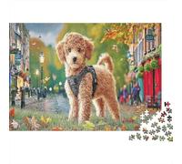 Poodle Puzzle Da 1000 Pezzi Per Adulti Di Tutte Le Età, Cartone Resistente Premium,Poodle Red Collar City Walk Regalo Di Natale Festivo, Sfida Mentale Ed Educativa 52x38cm/1000pcs