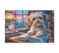 Poodle Reading Book Cottage Flower Field Cute Pet Puzzle 1000 Pezzi Sfida Intellettuale Avanzata Rompicapo Per Menti Acute Esercizio Cerebrale Stimolo Mentale Regalo Per Person 1000 PCS