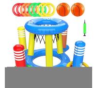 Pool Basketball Hoop - Inflatable Outdoor Water Game - Basketball Hoop For Kids - Cross Toss Toy and 8 Toss Rings - Fun Summer Pool Toy For Parties, Family, Kids, And Beach Or Backyard Water Activitie