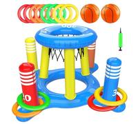 Pool Basketball Hoop - Inflatable Outdoor Water Game - Basketball Hoop For Kids - Cross Toss Toy And 8 Toss Rings - Fun Summer Pool Toy For Parties, Family, Kids, And Beach Or Backyard Water Activitie