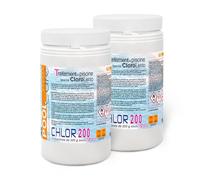 POOL CARE Chlor 200, Cloro in Pastiglie Blisterate da 200 gr, Tricloro 90/200 Attivo al 90%, Igienizzante a Lenta Dissoluzione, per Piscina - 2 KG (1+1)