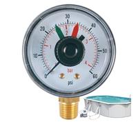 Pool Filter Gauge, 60 Psi Waterproof Pressure Indicator And Tester, Reliable Replacement Gauges For Swimming Pool, Spa, Aquarium, & Sand Filters Systems, Red & Green