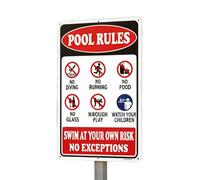 Pool Rules | 30 x 20 cm antiruggine resistente alle intemperie - Swim At Your Own Risks Sign, per cortile, piscina, patio, parco acquatico, spiaggia, nuoto, bambini e adulti