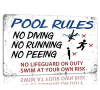 Pool Rules Targa in metallo con scritta "No Lifeguard On Duty Swim At Your Own Risk", divertente targa decorativa per piscina, 30,5 x 20,3 cm