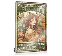 Pool Zone Targa in latta con scritta in inglese "Some Girls Are Just Born With The Garden In Their Souls" Targa in latta Cottagecore Decorazione da parete hippie per esterni Decorazione per la casa