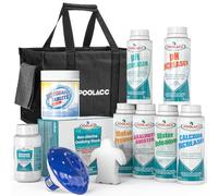 Poolacc Starter kit per vasca idromassaggio al bromo: include sostanze chimiche ad alta capacità, 50 strisce reattive, dispenser e accessori | Set di manutenzione spa tutto in uno