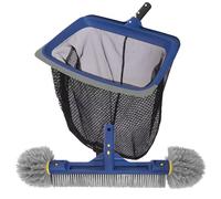 POOLAZA Set di pulizia per piscina, retino per piscina a maglia fine e spazzola per piscina con estremità rotonde per la pulizia, retino per piscina con struttura stabile e spazzola da 46 cm con