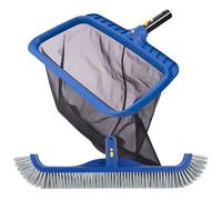 POOLAZA Set per la pulizia della piscina, a maglia fine e spazzola da 45 cm, stabile skimmer a rete e testina professionale per piscine sotterranee