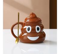 Poop Expression Coffee Mug, Brown Poop Shape Ceramic Mug with Spoon, Funny and Cute Large Mug, Great Gift Compatible with Men and Women