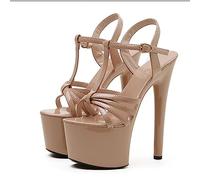 POOSR 17CM Tacchi Alti, Scarpe del Club del Partito delle Donne, Modello di Pista con Scarpe da Donna con Tacco fine, Sandali con Tacco Alto della Discoteca,Beige,38