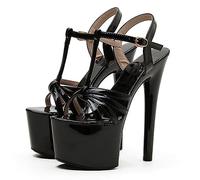 POOSR 17CM Tacchi Alti, Scarpe del Club del Partito delle Donne, Modello di Pista con Scarpe da Donna con Tacco fine, Sandali con Tacco Alto della Discoteca,Nero,37