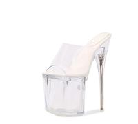 POOSR 20CM Tacchi Alti, Sandali Trasparenti Open-Toe con Piattaforma Impermeabile, Scarpe da Ballo da Sposa per Feste in Discoteca, Scarpe con Tacco Alto alla Moda,Bianca,42