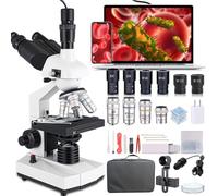 Poothoh Microscopio trinoculare composto, ingrandimento 40X-5000X, microscopio in metallo nero con illuminazione a LED, fotocamera USB, palco meccanico, per adulti
