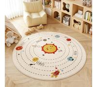 Poowe Tappeto per bambini del sistema solare, tappeto educativo e di apprendimento, tappeto divertente per la stanza dei giochi e la camera dei bambini (100,1 cm rotondo)