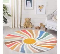 Poowe Tappeto Rotondo Sole Arcobaleno, Tappeto Colorato Boho per Bambini Ultra Morbido Lavabile per Cameretta Camera da Letto Scuola Materna Aula, 100 cm Rotondo