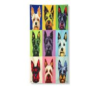 Pop Art - Copertura per porta esterna con cane Scottish Terrier, 91 x 182 cm, divertente decorazione astratta divertente per porta anteriore e posteriore, decorazione per interni e portico per animali
