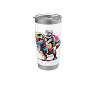 Pop Art Dinosaur T-Rex Siberian Cat Tirannosauro Rex Bicchiere termico in acciaio inox doppia parete