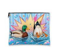 Pop Art Duck Makeup Bag, borsa da viaggio per cosmetici in stile cartone animato per donne, organizer portatile in tela con cerniera, borsa da toilette estiva da spiaggia, Blu, 7x9 Inch, Paperella