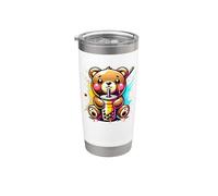 Pop Art Orso che beve Boba Perle di tè al latte Tapioca Bicchiere termico in acciaio inox doppia parete