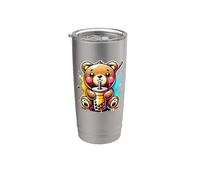 Pop Art Orso che beve Boba Perle di tè al latte Tapioca Bicchiere termico in acciaio inox doppia parete