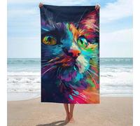 Pop Art - Telo mare con gatto, in microfibra, senza sabbia, grande, multiuso, assorbente, per bagno e piscina, 130 x 80 cm