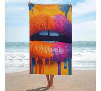 Pop Art - Telo mare in microfibra senza sabbia, motivo: labbra con vernice che gocciola, multiuso, assorbente, per bagno e piscina, 130 x 80 cm