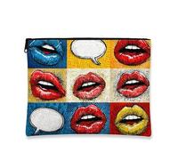 Pop Art Trousse per cosmetici, motivo labbra colorate, borsa da viaggio portatile per donne, piccola tela con cerniera, regalo divertente per festival, Multi, 7x9 Inch, Labbra