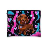 Pop Art - Trousse per trucchi con cane, cuori e nuvole colorate, per donne, organizer portatile con cerniera, divertente borsa da viaggio per articoli da toeletta, nero, 7x9 Inch, Cane
